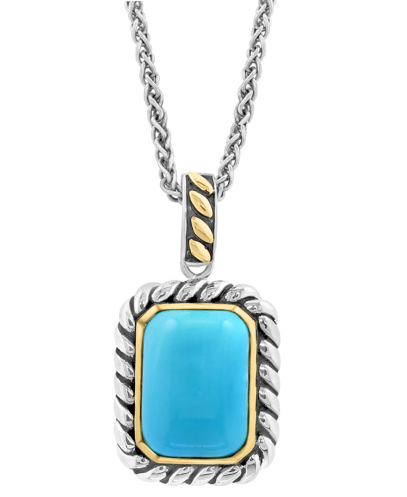 Effy Turquoise (14 x 10mm) Rope Framed 18" Pendant Necklace in Sterling Silver & 14k Gold-Plate