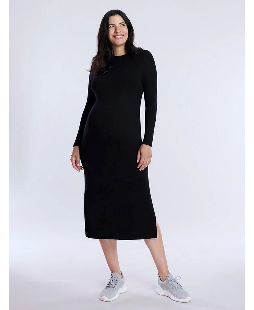 Motherhood Maternity Crew Neck Rib Knit Long Sleeve Column Dress