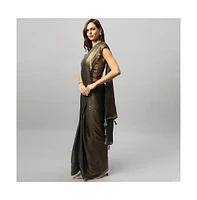 One Minute Saree Petite Meera Dark Grey & Gold Shimmer Georgette Ready to Wear Sari