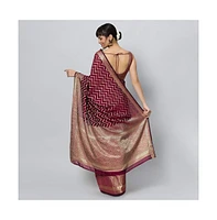 One Minute Saree Petite Lucia Wine Gold Zigzag Embroidered Light Ready to Wear Sari