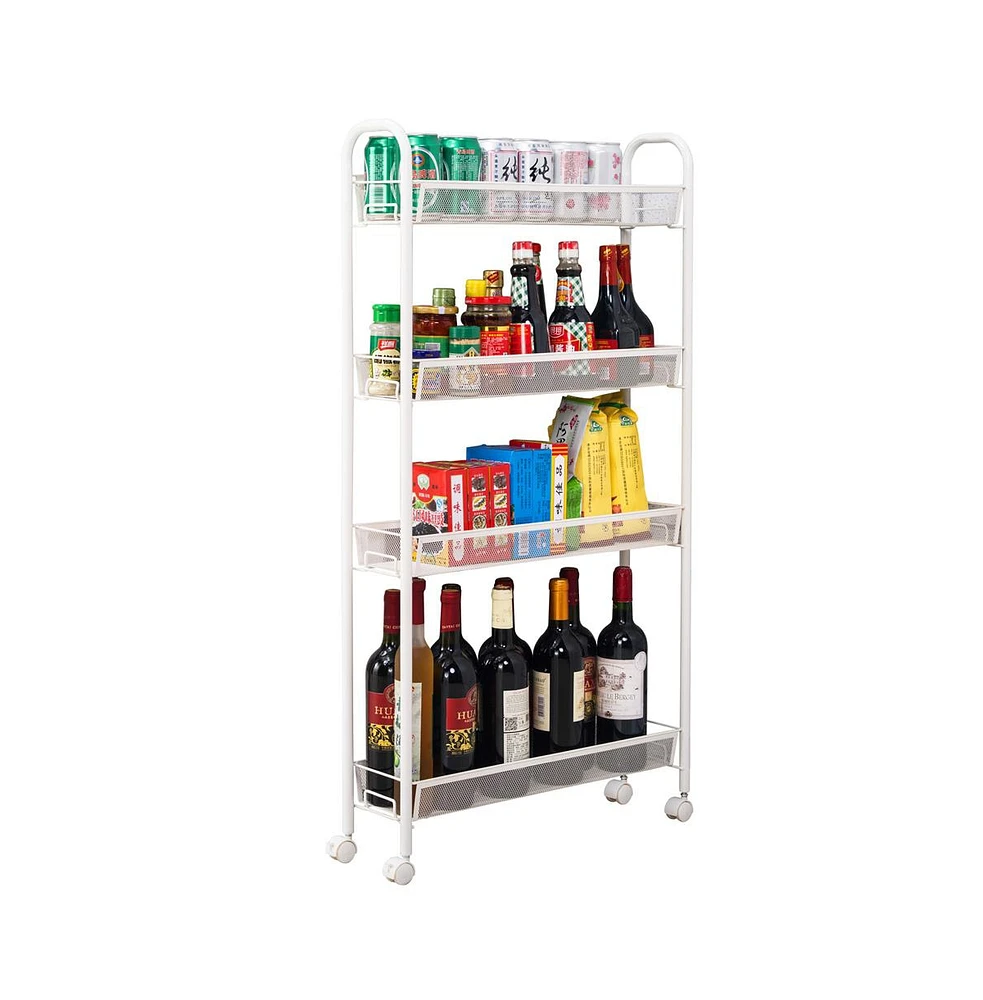 Slickblue Honeycomb Mesh Style 4-Layer Removable Storage Cart in Ivory White for Flexible and Stylish Organization