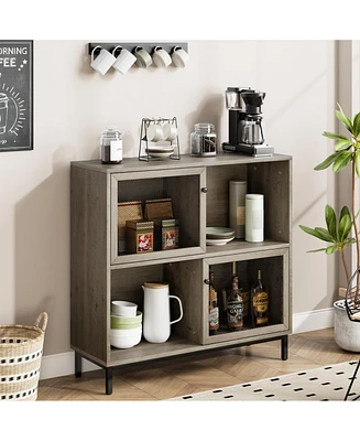 gaomon Sideboard Cabinet, Farmhouse Coffee Bar Cabinet with Sliding Door, Wood Metal Kitchen Buffet Storage Cabinet,Gray