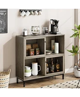 gaomon Sideboard Cabinet, Farmhouse Coffee Bar Cabinet with Sliding Door, Wood Metal Kitchen Buffet Storage Cabinet,Gray