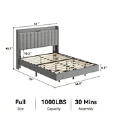 gaomon Full/Queen/King Size Floating Bed Frame With Charging Station & Storage Headboard, Upholstered Platform Bed Frame With Led Lights, Solid Wood S