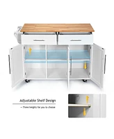 Sugift Kitchen Island Trolley Cart Wood Top Rolling Storage Cabinet