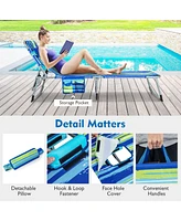 Sugift Folding Beach Lounge Chair with Pillow for Outdoor