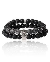 Lucky Brand Black Lava Bead Bracelets - Set of Two Natural Stone Stretch Bracelets for Men