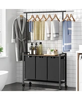 gaomon Laundry Sorter, Laundry Hamper 3-Section With Hanging Rack, Rolling Laundry Hamper With Removable Laundry Basket