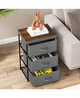 Gymax 2PCS 3 Drawers Dresser Fabric Storage Tower Organizer Unit Tall Nightstand Side Table