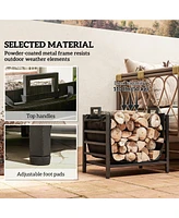 Outsunny Firewood Rack with Log Carrier, Indoor Outdoor Wood Storage Holder