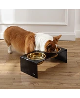 The Licker Store Keaton 7.5" Medium/Large Modern Lucite Rectangular Elevated Pet Feeder with 54oz 2-Stainless Steel Bowls