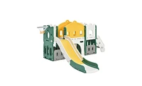 Slickblue Kids Slide Playset Structure Castle Climber with and Basketball Hoop for Fun Adventures