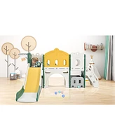 Slickblue Kids Slide Playset Structure Castle Climber with and Basketball Hoop for Fun Adventures