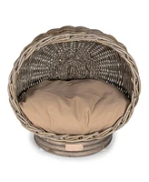 The Licker Store Socket Dome 19.5" x 17" Bohemian Handwoven Rattan Cat Bed with Machine-Washable Cushion