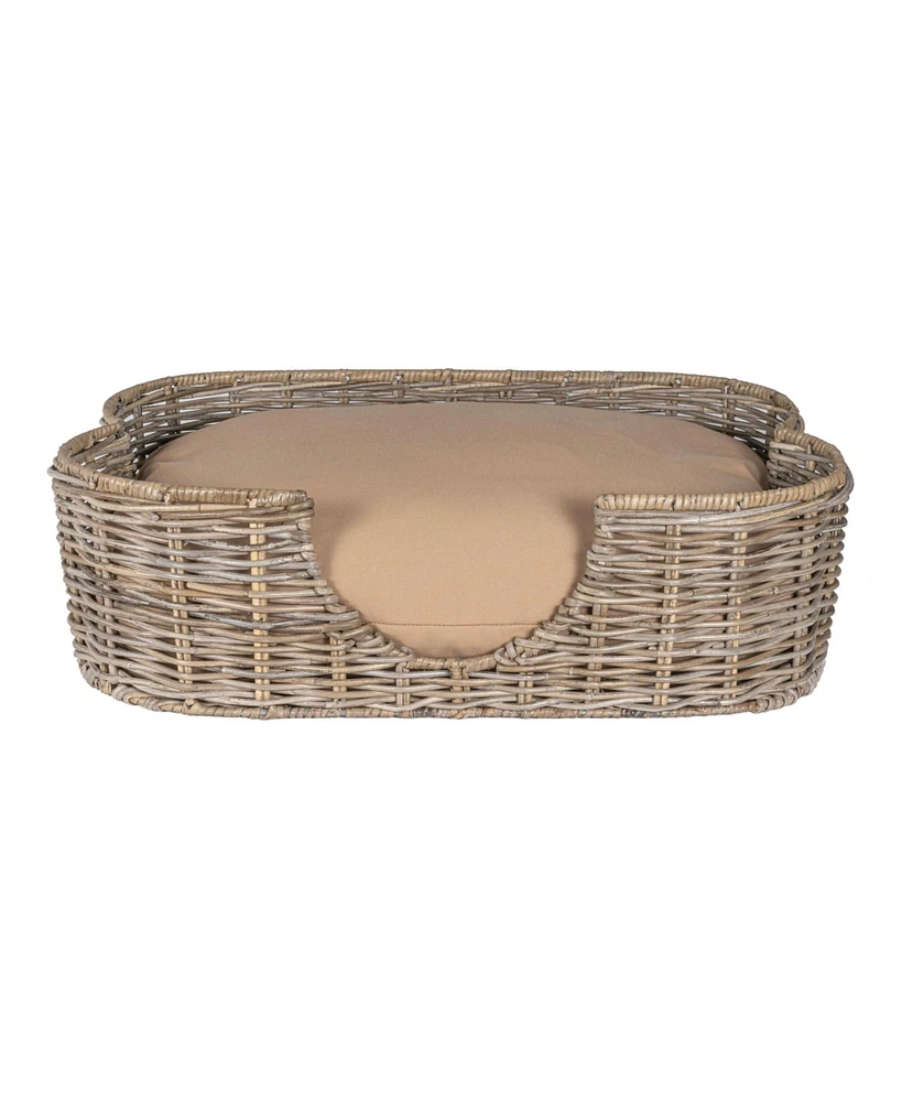 The Licker Store Scallop Tropical Handwoven Rattan Dog Bed with Machine Washable Cushion
