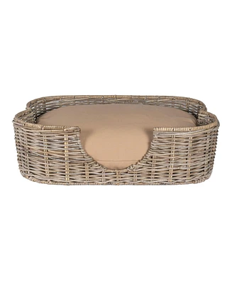 The Licker Store Scallop Tropical Handwoven Rattan Dog Bed with Machine Washable Cushion
