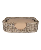 The Licker Store Scallop Tropical Handwoven Rattan Dog Bed with Machine Washable Cushion