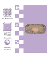 The Licker Store Scallop Tropical Handwoven Rattan Dog Bed with Machine Washable Cushion