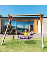 Sugift Kids 40 Inches Saucer Tree Swing Round with Adjustable Ropes and Carabiners-Pink