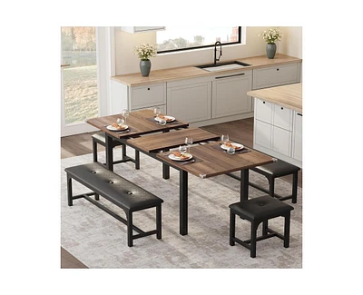 gaomon 5-Piece Dining Table Set for 4-6, 63" Extendable Dining Room Table Set for 4,Dining Table Set for 6 with Pu Cushion,Kitchen Table & Chairs Set