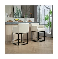 Maison Boucle Set of 2 High Quality Counter Height Bar Stools,Black Metal Frame Chairs with Backs-Maison