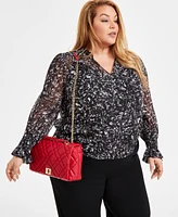 I.n.c. International Concepts Plus Femme Printed Blouse, Exclusively at Macy's