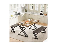 gaomon Dining Table Set for 4, Kitchen Table Set with 2 Upholstered Benches, 3 Piece Dining Table Set for Small Space, Apartment