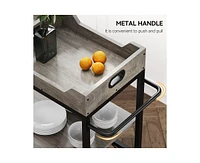 gaomon Bar Carts for The Home with 2 Portable Trays, 3 Tier Bar Cart with Wheels, Mobile Kitchen Shelf with Wine Rack and Glass Holder