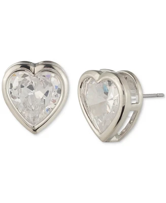 Givenchy Silver-Tone Crystal Heart Bezel Solitaire Stud Earrings