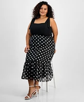 Anne Klein Plus Tie-Strap Polka-Dot Midi Dress