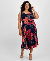 Robbie Bee Plus Floral-Print Cowlneck Midi Dress