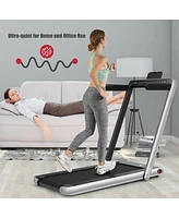 Hongge 2-in-1 Electric Motorized Health and Fitness Folding Treadmill with Dual Display-Silver