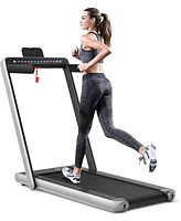 Hongge 2-in-1 Electric Motorized Health and Fitness Folding Treadmill with Dual Display-Silver