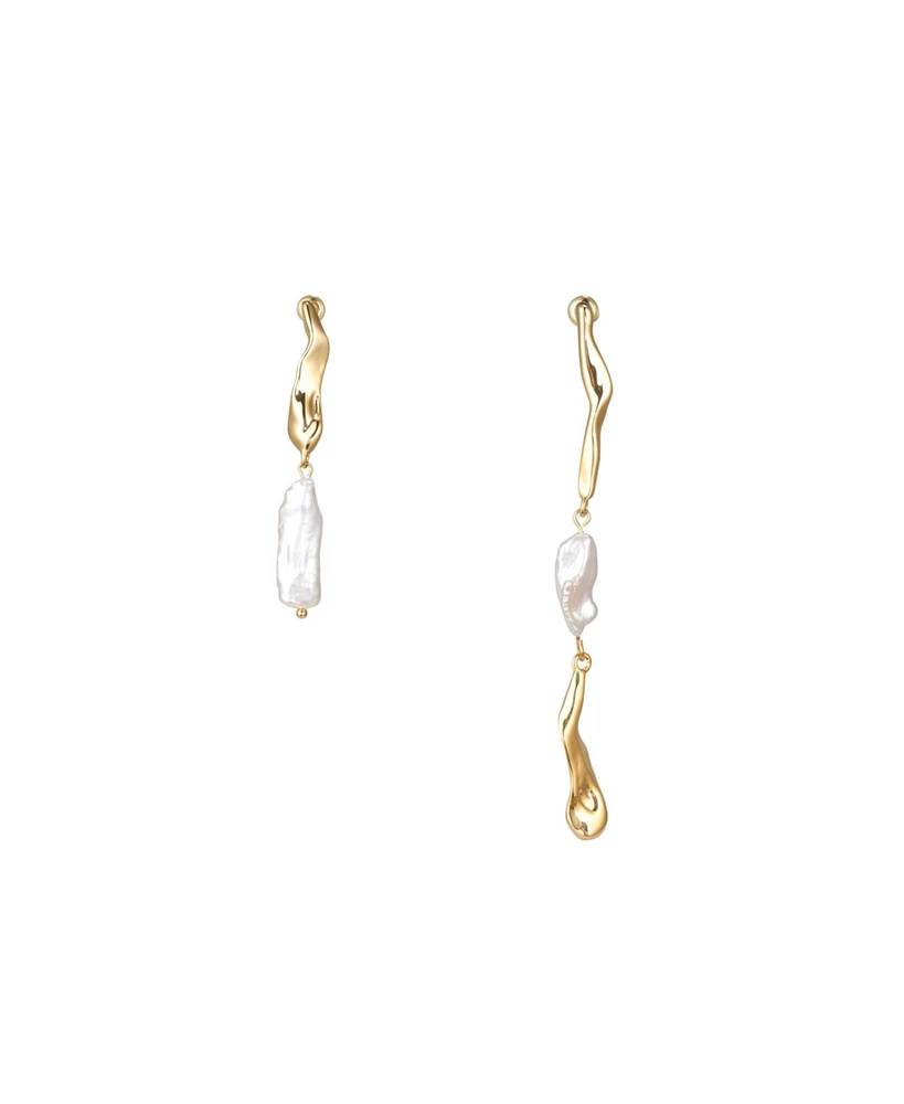 Classicharms Freshwater Baroque Pearl Asymmetrical Molten Drop Earrings