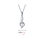 Bling Jewelry Simple Classic Singer Musician Teacher Student Treble Clef Music Note Pendant Necklace For Women .925 Sterling Silver With Chain