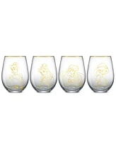 JoyJolt Disney Princess Sketch Stemless Wine Glasses, Set of 4