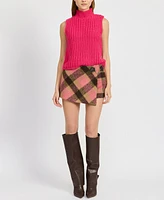 En Saison Women's Elizabeth Plaid Faux-Wrap Mini Skort