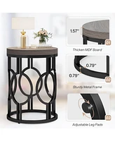 Tribesigns Set of 2 Round Industrial End & Side Table with Metal Hollow Frame, Small Bedside Table Nightstand