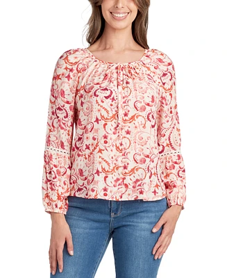 Bcx Juniors' Printed Tie-Neck Blouse