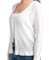 Bcx Juniors' Pointelle Tie-Front Cardigan