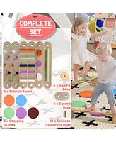 Qaba Kids Balance Beam, Wooden Balance Board with Stepping Stone