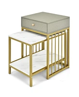 Skonyon 2 Pieces Modern Nesting Coffee Table Set with Drawer and Shelf