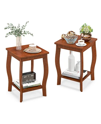 Gymax 2-Tier Square End Table Set of 2 Narrow Sofa Side Nightstand w/ Storage Shelf