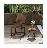 Sugift Patio Wood Rocking Chair with Pu Seat and Rubber Wood Frame
