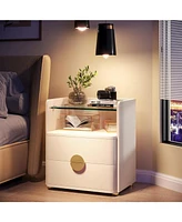 Tribesigns 2-Drawer Modern Nightstand with Open Storage Space and Gold Round Metal Legs,Wood Bed Side Table for Bedroom,Living Room