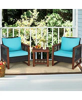 Sugift 3 Pieces Acacia Wood Patio Furniture Set with Coffee Table