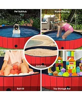 Sugift 63 Inch Foldable Leakproof Dog Pet Pool Bathing Tub Kiddie Pool for Dogs Cats and Kids-Red