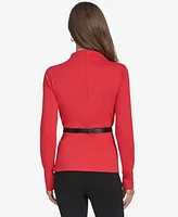 Halston Women's Belted Mock-Neck Top