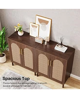 Tribesigns Set of 2 Accent Cabinet,59 Inch Rattan Sideboard Buffet Cabinet for Dining Room, Living Room, Kitchen