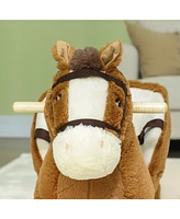 Qaba Baby Rocking Horse, Kids Ride on Horse w/ Sound, Safety Belt, Brown